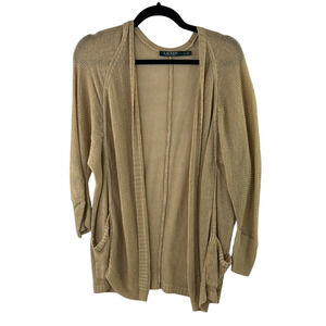 Lauren Ralph Lauren  Women's Tan Linen Blend Oversized Pocket Open-Front Sweater